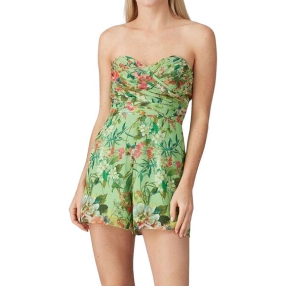 Jay Godfrey Strapless Romper Shorts Outfit sz 6 Floral Greenery Roses Flowers - Picture 1 of 16